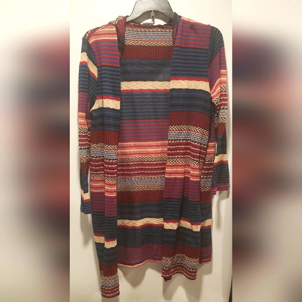 Cato long line hooded cardigan, striped, size Large